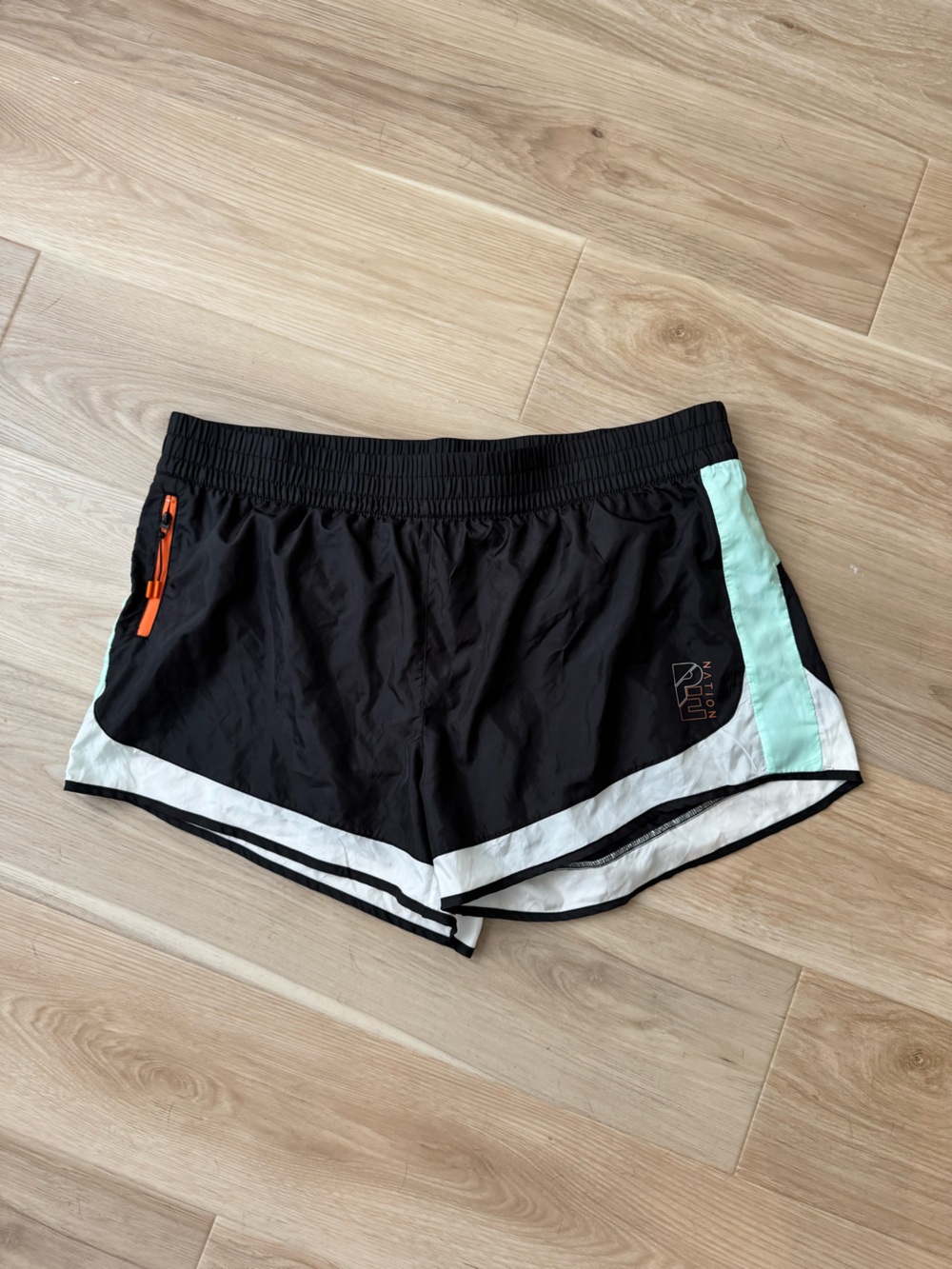 P.E Nation Black with Mint and White Colorblock Running Shorts